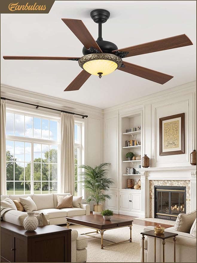 Fanbulous 56" Ceiling Fans with Lights, Rustic Ceiling Fan with Dimmable LED Light, Remote/APP Control,5 Dual Finish Blades,6-Speeds Traditional Ceiling Fan for Bedroom, Living Room,Indoor & Outdoor