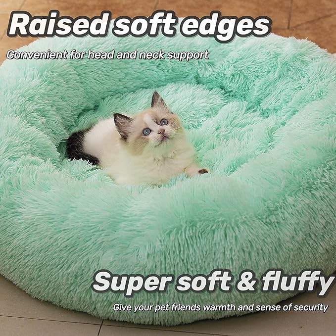 Anti Anxiety Round Fluffy Plush Faux Fur Warm Washable Dog Bed & Cat Bed, Original Bed for Small Medium Large Pets,Used to Relieve Joints and Improve Sleep(20"/24"/27'') (27", Light Green)