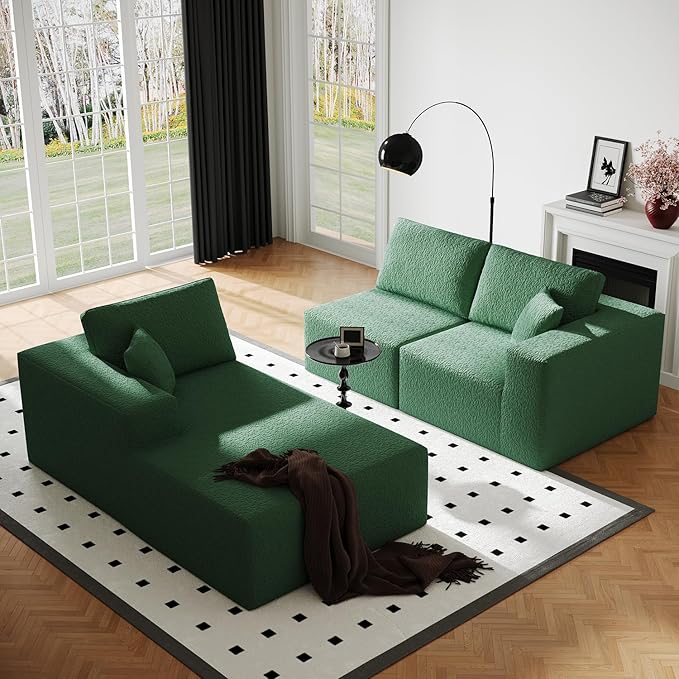 108" Cloud Modular Sectional Couch with L-Shape Chaise, Modern Sectional Sofa with Deep Seat Couch, Ultra Soft Knit Fabric Couches for Living Room, No Assembly Required, Left Facing Chaise (Green)