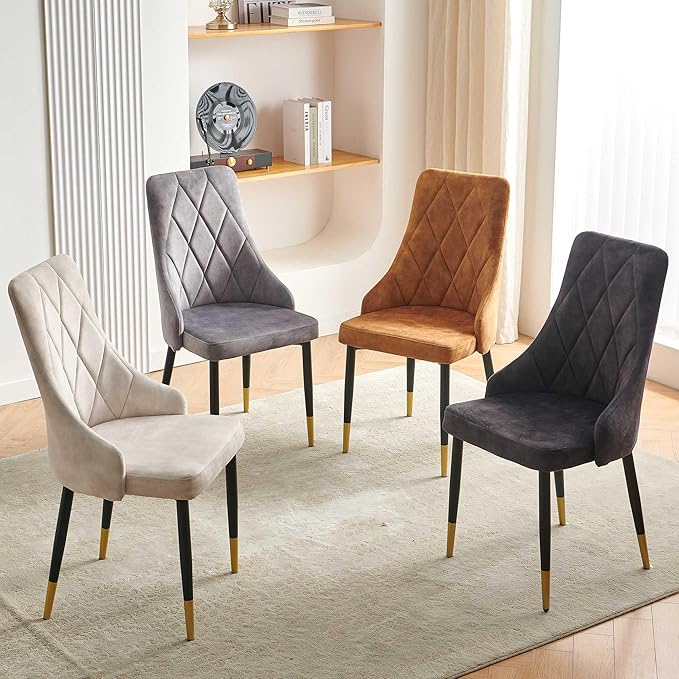 NORDICANA Upholstered Velvet Dining Chair Set of 2, Beige Armless Side Chair with Metal Legs for Home Kitchen