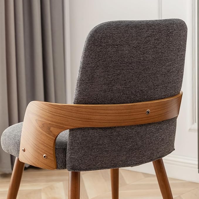 Dining Room Chairs Set of 4,Mid Century Modern Kitchen Chairs,Upholstered Accent Chairs,Metal Legs Wooden Desk Chairs,Armless and No Wheels for Kitchen Dining Living Room,Gray Fabric