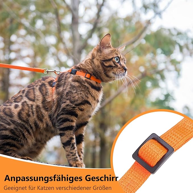 PUPTECK Adjustable Cat Harness and Leash Set Escape Proof Kitten Strap Collar for Walking Travel, Orange