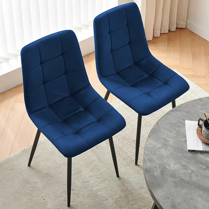 Velvet Dining Chairs Set of 4 - Navy Blue Dining Room Chairs with Metal Legs Ideal for Kitchen, Dining Room - Kitchen Chairs Set for 4