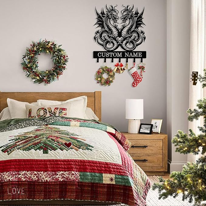 Personalized Dragon Key Holder Wall Mount, Custom Metal Keys Hanger for Wall with Name, Custom Key Rack Holder with Hooks for Home, Entryway, Front Door, Living Room, Kitchen, Bathroom