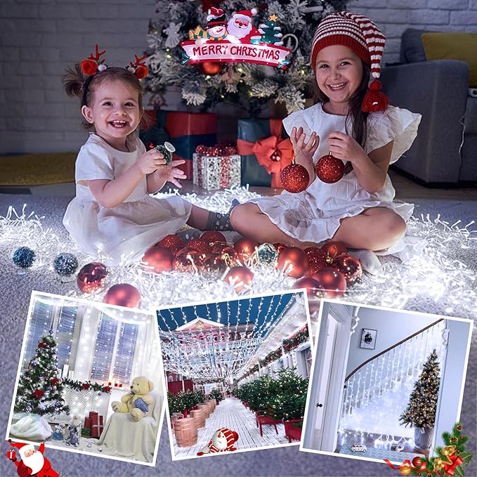 JMEXSUSS 66ft 200 LED White Christmas Lights Indoor Outdoor, Connectable String Twinkle Lights Outdoor Clear Wire Plug in for Bedroom House Fireplace Christmas Tree Decoration