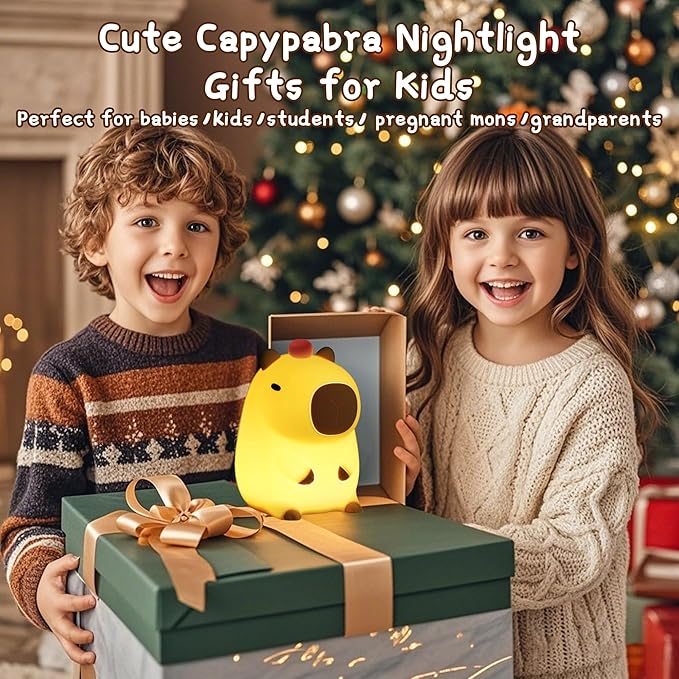Capybara Lamp,Cute Capibara Night Light, LED Squishy Novelty Animal Lamp,Dimmable Soft Silicone Nursery Nightlight for Kids, Rechargeable Bedroom Touch Lamp, Dorm Decor, Baby Boys Girls Gift