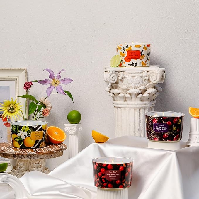 HomeLights Scented Candles for Women & Men, 18oz Candle Jars Aromatherapy 4-Wick Candle, Ideal for Eclectic Mixed Styles Home Decor and Gifts, Champagne Cassis & Honey