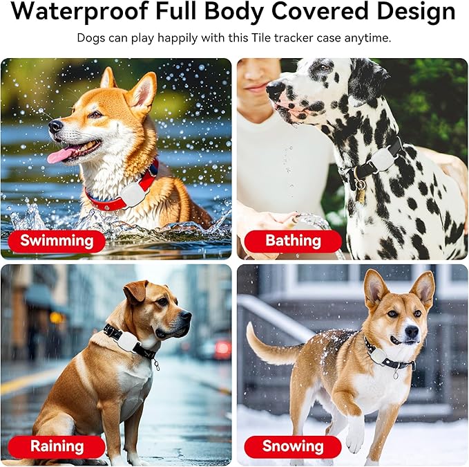 DDJ 2-Pack Dog Collar Holder for Tile Life360 Mate (2024) 2022 Tracker, Waterproof Silicone Cover Full-Body Protective Case for Tile Mate Tracker Cat Collar, Ultra Durable, Scratch Resistant, White