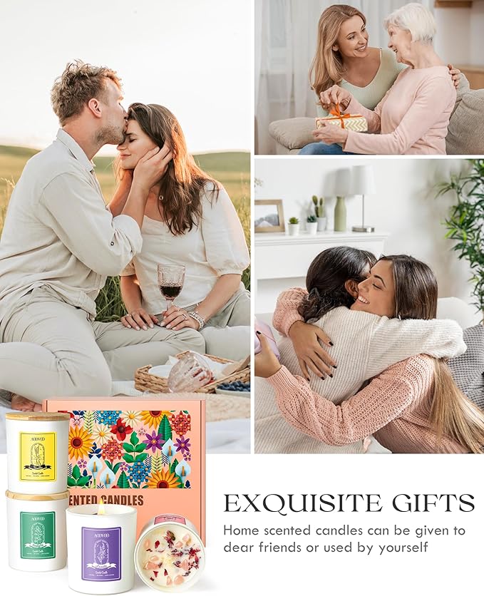 AOOVOO Rose/Vanilla/Eucalyptus/Lavender Scented Candles for Women - Aromatherapy Candle with Crystals Inside, 40oz Soy Candles for Home Scented, Birthday Gifts Christmas Candle for Women Mom