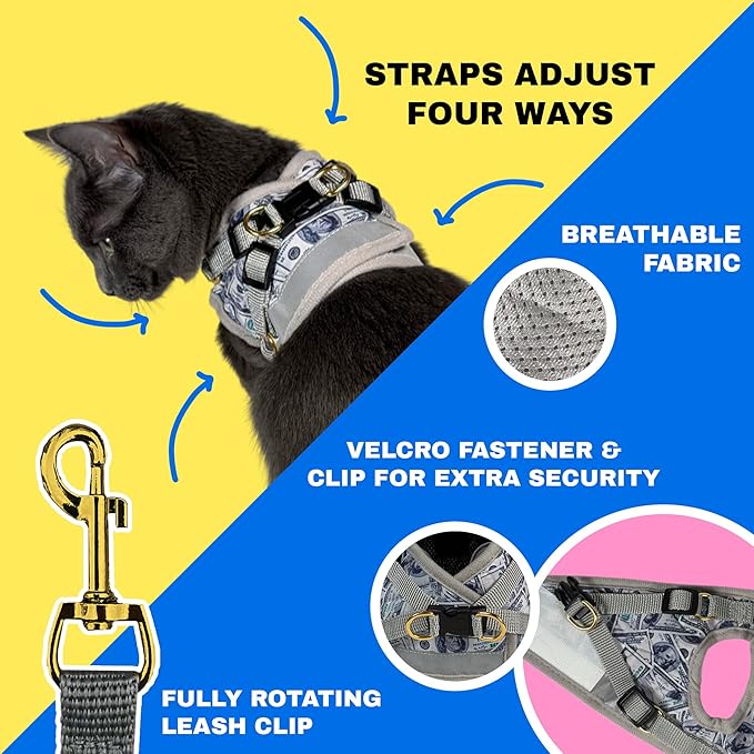 Travel Cat Harness and Leash Set - Adjustable Fit Mesh Cat Harness and Reflective Strap - Comfort Walking Vest for Kitten for Outdoor Walking, Hiking (Large, Cashcat)