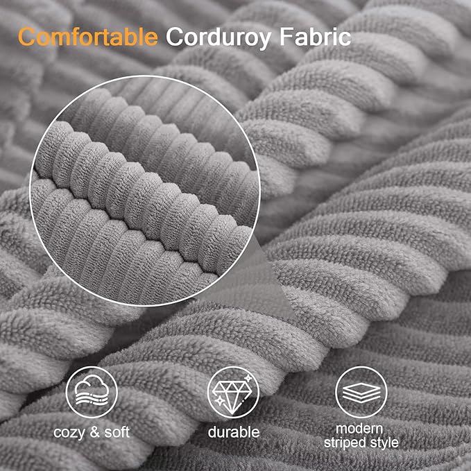 COMAX Convertible Sofa Bed, Folding Floor Couch Corduroy Fold Out Couch Bed Futon Sleeper Mattress with Pillows, Boneless Sofa Comfy Lounge Loveseat for Living Room Bedroom, Light Grey