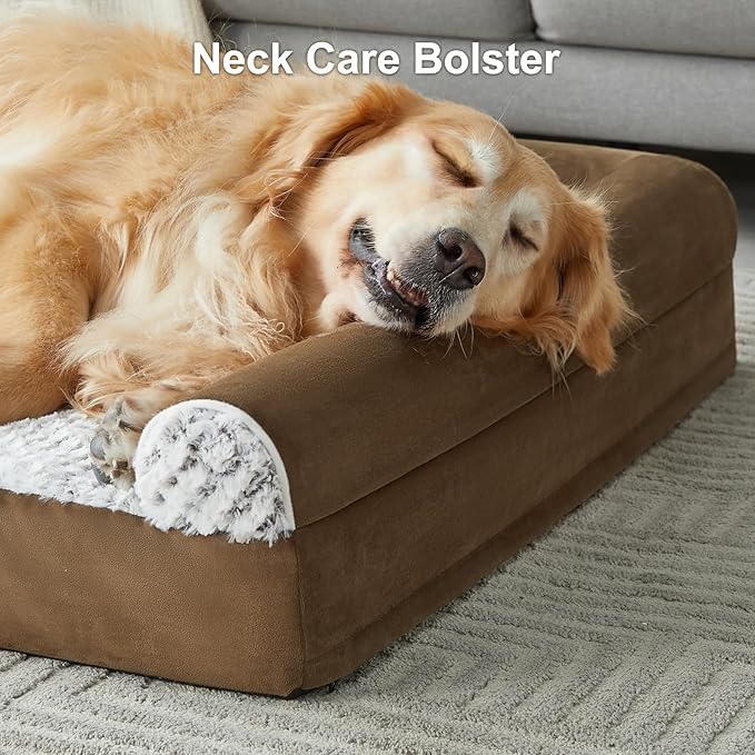 WNPETHOME Orthopedic Dog Beds for Large Dogs, Waterproof Memory Foam Large Dog Bed with Sides, Non-Slip Bottom and Egg-Crate Foam Big Pet Couch Bed with Washable Removable Cover