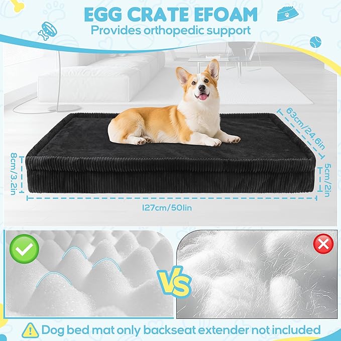 Loiion Dog Car Bed, Non-Slip Backseat Extender Pet Mat, Removable Washable Dog Bed for SUVs, Sedans & Trucks, Anti-Slip Travel Mat for Dogs, Easy Clean & Scratch-Proof & Comfort Black (50"Ă24.6")