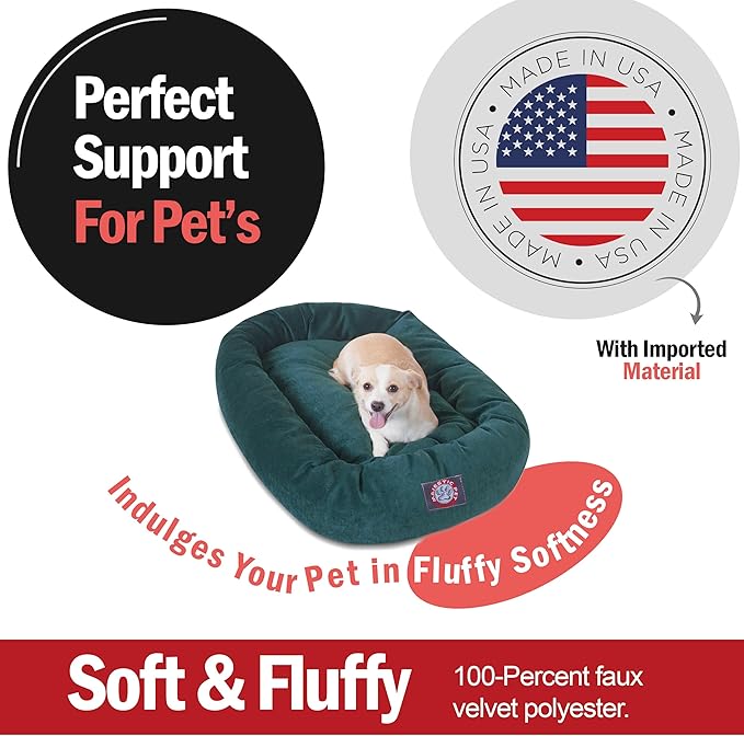 Majestic Pet 32 Inch Micro Velvet Calming Dog Bed Washable 32x23x7 (inch) – Cozy Soft Round Donut Dog Bed with Spine for Head Support - Pet Bed Medium – Marine
