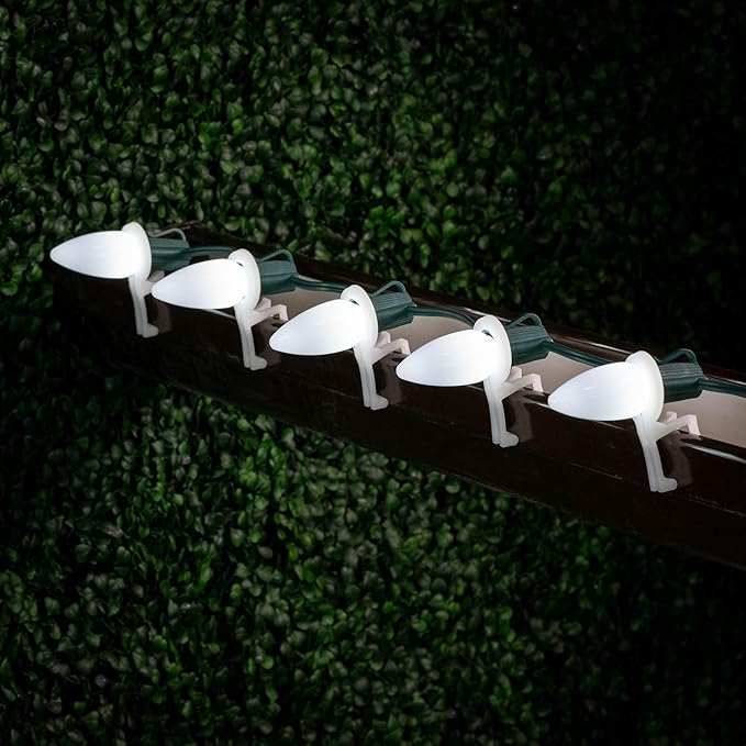 Novelty Lights 25 Feet 25 Light C9 Ceramic Style LED String Lights, Pure White, Pre-Lamped Holiday Lights on Green Wire, UL Listed Indoor/Outdoor, Connectable End-to-End