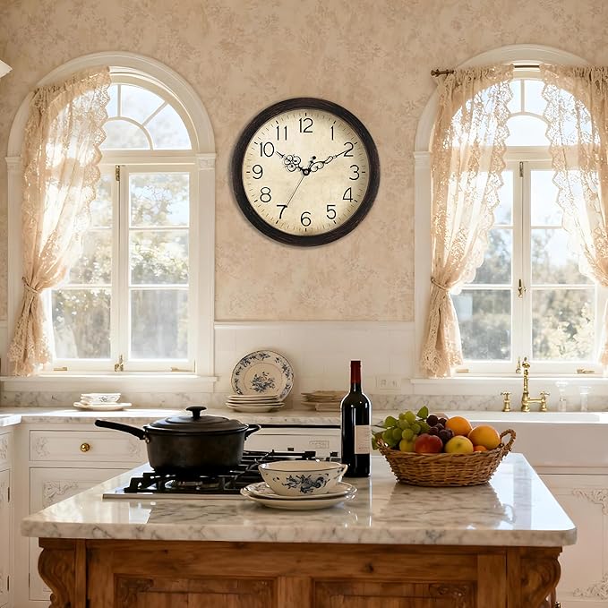 Wall Clock, Vintage Wall Clocks Battery Operated Quartz Silent Non-Ticking 16 Inch Retro Rustic Style Clock Decorative for Kitchen,Bathroom Home Office (Bronze)