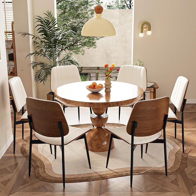 Modern Green Leather Dining Chair Set of 6, Bentwood Backrest & Black Metal Frame Ergonomic Comfort, Sustainable Style, Multi-Space Versatile, Beige