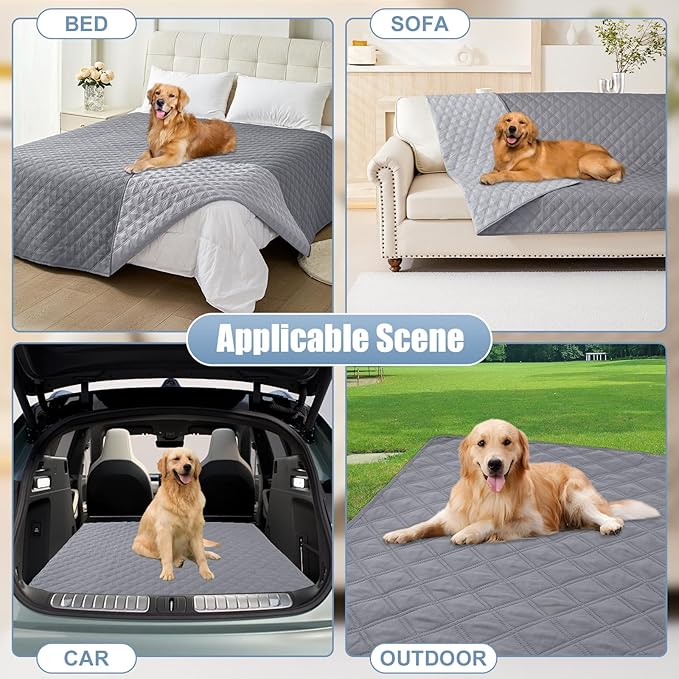 Smiry Waterproof Dog Blanket, Reversible Dog Bed Cover Pet Blanket, Soft Pet Couch Covers for Sofa Washable, Bed Couch Sofa Furniture Protector for Puppy Cat Kids (52"x82", Grey/Light Grey)