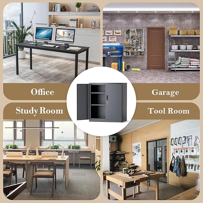 Athena Collection Metal Storage Cabinet with Doors and Shelves, 36" Garage Storage Cabinet with Lock for File, Home, Office, School, Garage, Grey