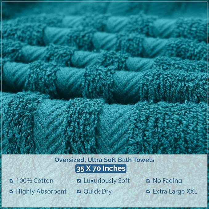 DAN RIVER 2 Pack Luxury Bath Sheets 35x70, 600 GSM, Soft & Quick Dry 100% Ring Spun Cotton Towels Ideal for Hotels, Spas, Gyms & Salons Extra Large, Teal