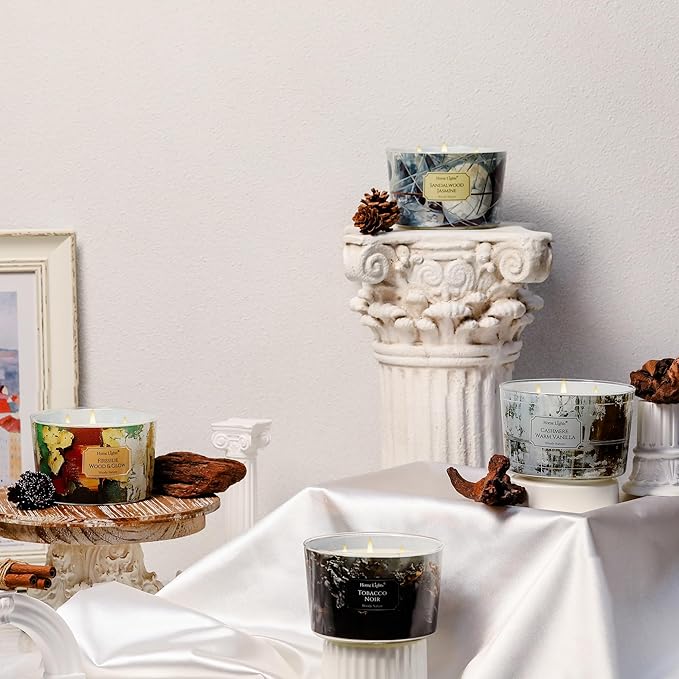 HomeLights Soy Wax Candles for Home Scented, 4-Wick Candles in Sandalwood Jasmine Scented, Industrial Chic Aromatherapy Candles Gift for Parties, Relaxing, 18oz