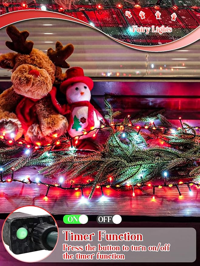 2025 New Christmas Cluster Lights 800 LED Flowing Twinkling, Firecracker Fairy Lights with 15 Modes & Timer, Waterproof Christmas String Light for Indoor Outdoor Xmas Tree Party Garden Red and White