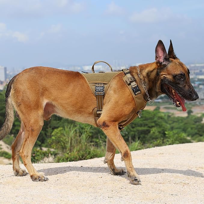 ICEFANG GN8 Tactical Dog Harness with 4X Metal Buckles for X-Large Sized Dogs,Reflective in Training Walking K9 Vest,No-Pull Front Leash Clip,Adjustable Pet Harness (Brown, X-Large (Pack of 1))
