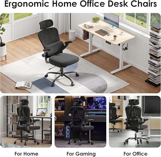 Farini Ergonomic Office Chair, Desk Chair with Headrest and Lumbar Support, High Back Swivel Home Office Chair with Headrest for Home Office Bedroom, Gifts, Black & Black