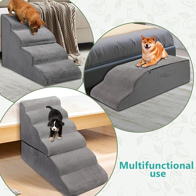 Dog Stairs for High Beds 28-30" H, 6-Step Dog Stairs for Small Large Dogs, 35D Foam Dogs Steps/Ramp for High Beds/Couch, Non-Slip Balanced Pet Step for Doggie/Cats Elder Injured, Grey