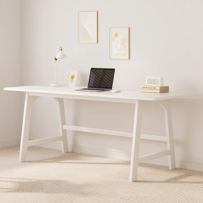 IOTXY Solid Wood Writing Table - 60" W x 24" D Minimalist Computer Desk for Home Office, Work, Study, Creativity, and PC Workstation, White