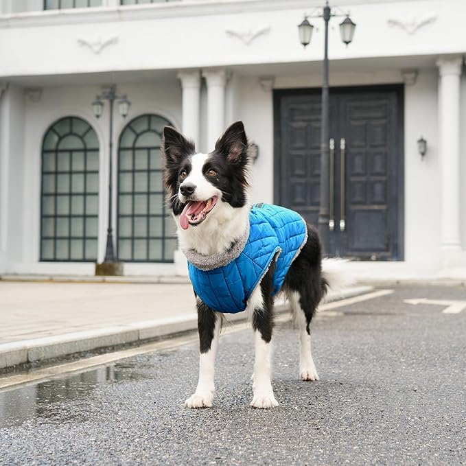 Warm Fleece Dog Coats with Durable Harness Buitl in D-Ring,Waterproof Doggie Jacket for Large Dogs,Dog Vest for Cold Winter,Light Blue XXXL
