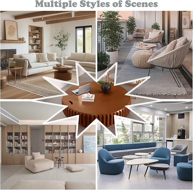 Round Coffee Tables with Storage Fluted Drum Coffee Table with Solid Wood Relief, Modern Circle Wooden Coffee Tables Brown Center Table Accent Tea Table for Living Room Apartment (Round 39.37'')