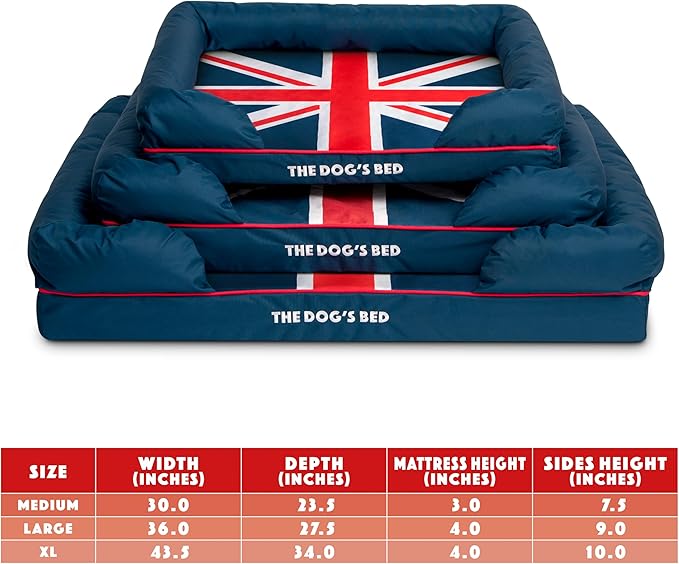 Replacement Outer Cover for The Dog's Bed Orthopedic Memory Foam Dog Bed. Washable Oxford Fabric, Medium (Blue with Red Piping UK Flag Embroidery & Centre Flag)