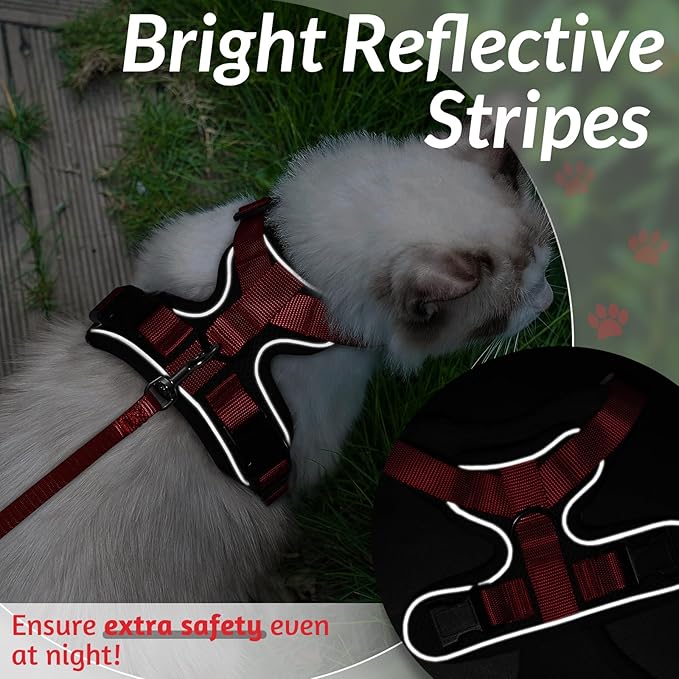 rabbitgoo Cat Harness and Leash for Walking, Escape Proof Soft Adjustable Vest Harnesses for Cats, Easy Control Breathable Reflective Strips Jacket, Black & Red, S