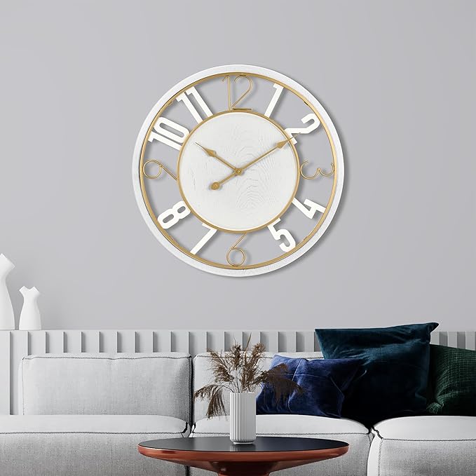 Sorbus 24-Inch Large Wall Clock – Wooden Decorative Clock for Living Room, Kitchen, Bedroom, Office – Easy to Hang Analog Wall Art (White)