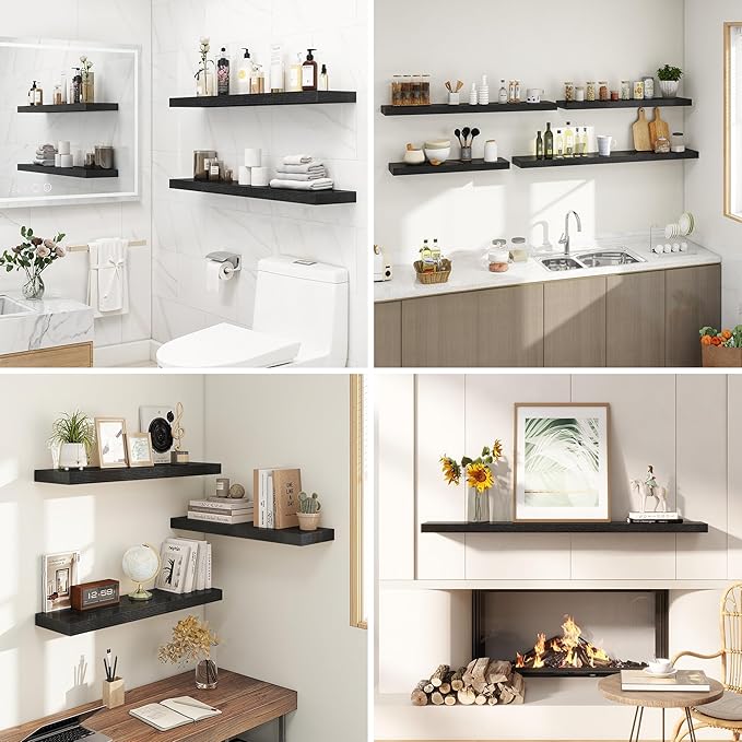 Dreamland 32 Inches Floating Shelves for Wall, 9.3" Deep Long Floating Shelves Set of 2, Large Display & Storage Shelf, Wall Shelf for Bathroom Bedroom Living Room Kitchen Office, Black