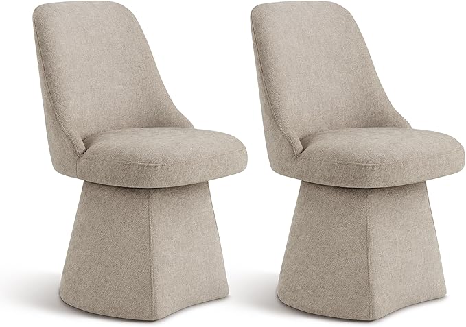 Swivel Dining Chairs Set of 2, Upholstered Mid Century Modern Deskchair with High Back, Linen Fabric Kitchen Chairs for Dining Room, Bedroom, Dressing Room, Khaki