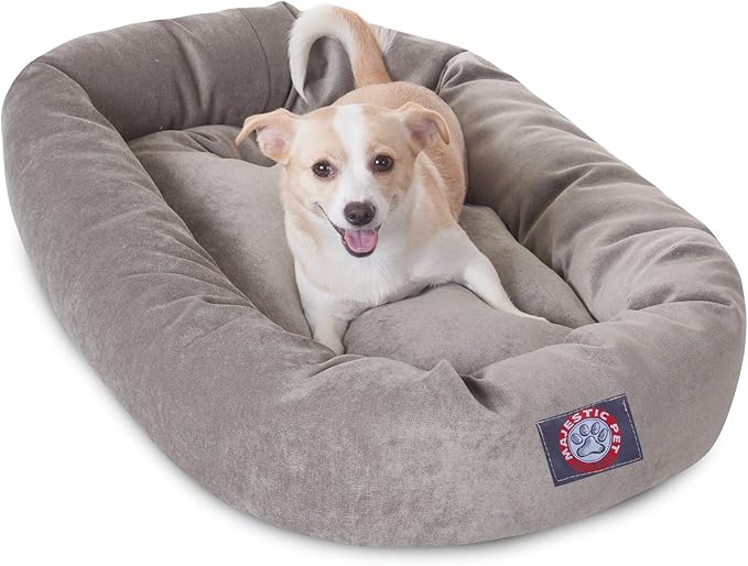 Majestic Pet 32 Inch Micro Velvet Calming Dog Bed Washable – Cozy Soft Round Dog Bed with Spine for Head Support - Fluffy Donut Dog Bed 32x23x7 (inch) – Round Pet Bed Medium – Azure