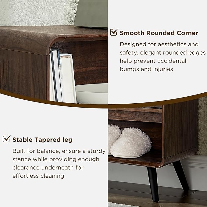 RedLemon 46" Entryway Table with Slatted Sliding Door, Mid Century Modern Console Table w/Adjustable Storage Shelf, Wood Sofa Table Behind Couch for Hallway, Living Room, Foyer, Dark Walnut