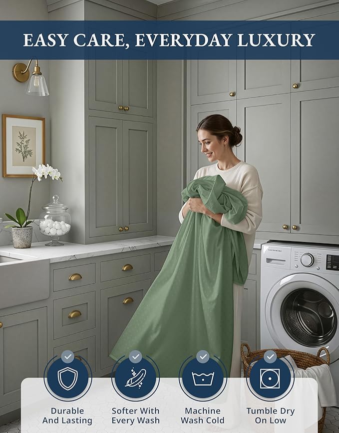 LANE LINEN Luxury Hotel Style 100% Egyptian Cotton Bed Sheets King Size, Mercerized Cotton, Silky Finish, No Pill Fade Resistant King Sheets & Pillowcases Jaquard Swiss Dot - Iceberg Green