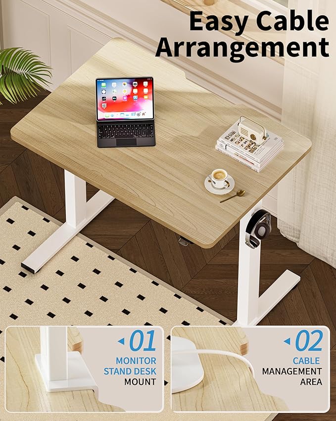 Okin Small Electric Standing Desk, 36" x 24" Whole Piece Height Adjustable Desk, Oak Sit to Stand Computer Workstation for Home Office