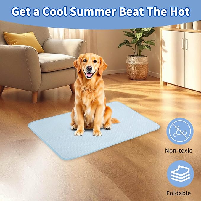 Dog Cooling Mat, Durable Machine Washable Pets Cool Pad, Large, Blue