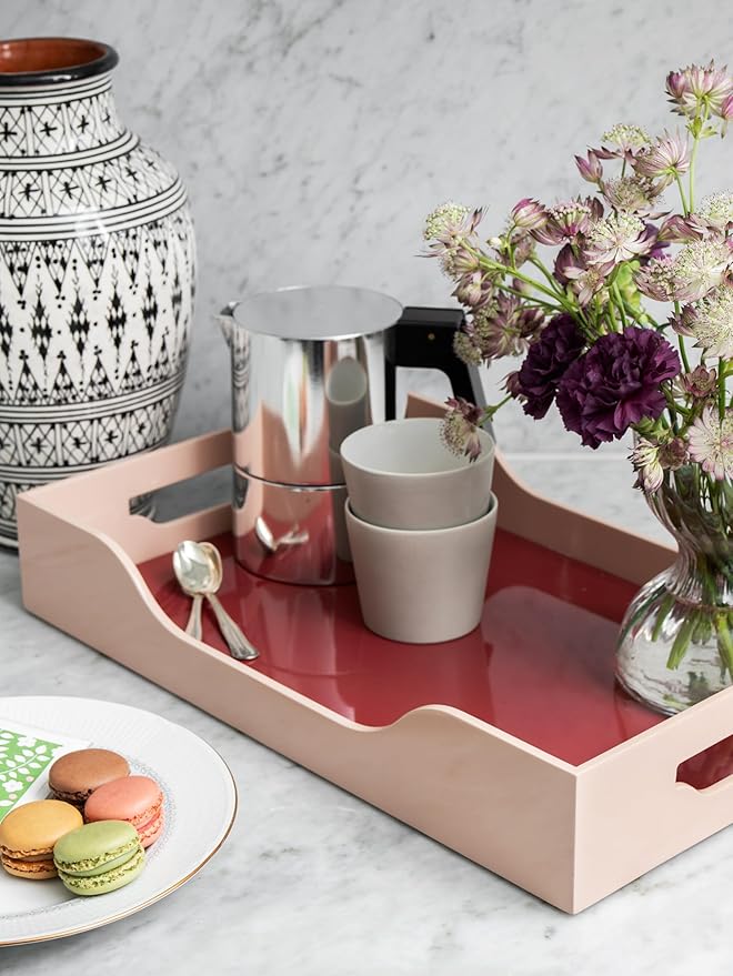Printworks Lacquered Tray - Swell, Maroon/Pink L – Large Decorative MDF Piece with Handles for Coffee Table, Ottoman, or Vanity Display, 17.13" x 11.22"