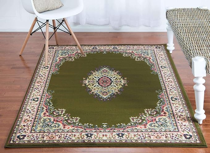 Unique Loom Reza Collection Traditional Persian Style Area Rug, 4 x 6 ft, Olive/Ivory
