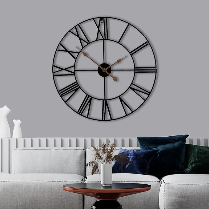 Sorbus Large Wall Clock for Living Room Decor – Easy to Hang 12-Inch Big Wall Clock – Metal Wall Art for Kitchen, Bedroom, Home, Office – Analog Decorative Wall Clock (Black)