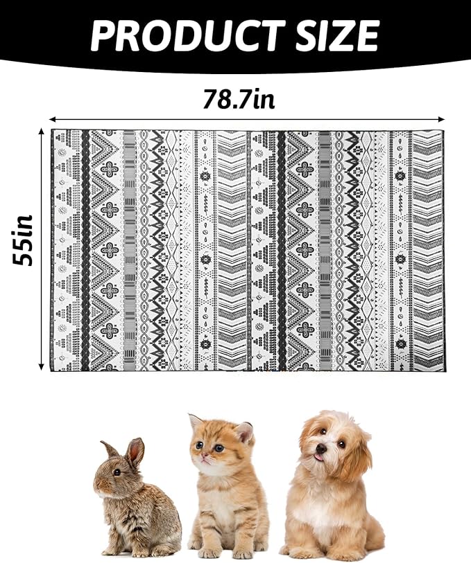 BNOSDM 79" X 55" Large Bunny Cage Liner Washable Reusable Big Rabbit Pads Floor Mat for Rabbits Anti Slip Rug for Bunnies, Pet Carpet for Chinchillas Cats Guinea Pigs Ferrets Dogs