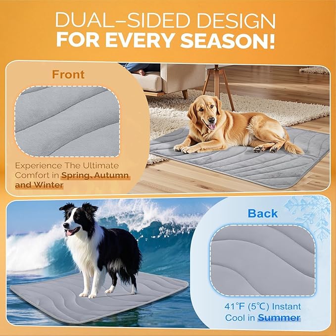 Cozyide Dog Crate Pad, Large Reversible Dog Cooling Mat(Cool & Warm), Washable Soft Crate Mat for All Season, 36" L x 23" W, Dark Grey