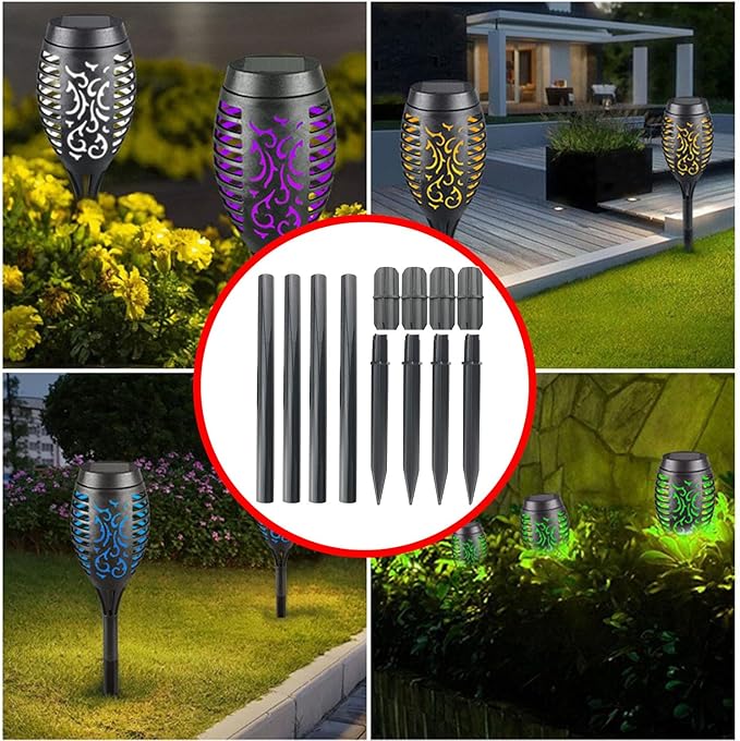 4 Sets Solar Lawn Light Ground Stake Kit Flame Lamp Extension Rod Device Accessories to Make The Lighting Fixture Taller Black (Extension 30.5cm, Connector 7cm, Stake 21cm, Dia 2.1cm)