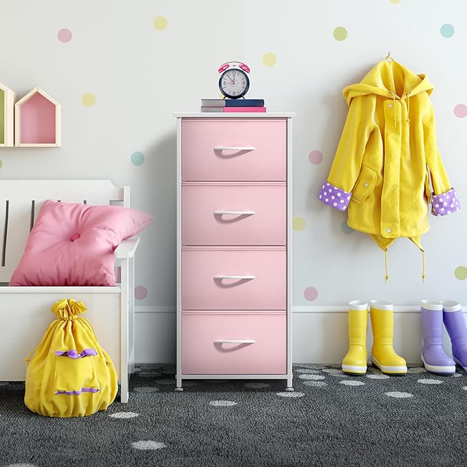 Sorbus Dresser Storage Tower, Organizer Drawers for Closet Boys & Girls Bedroom, Bedside Furniture, Chest for Home, College Dorm, Steel Frame, Wood Top, Fabric Bins(Pink)