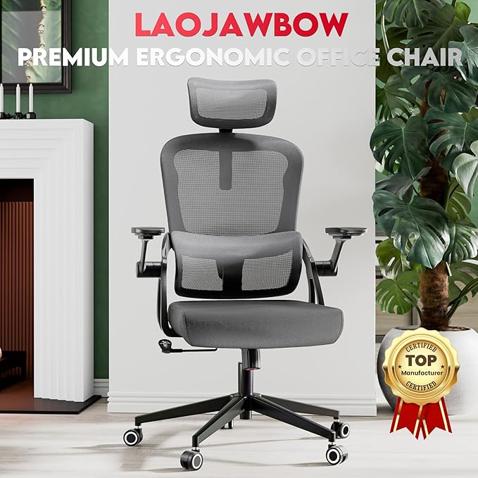 Ergonomic Office Chair - 400LB Comfy Desk Chairs with Adjustable Headrest and Lumbar Back Support, Mesh Computer Chairs with Wheels and Arms for Home Office, Study, Bedroom and Dorm (01grey)